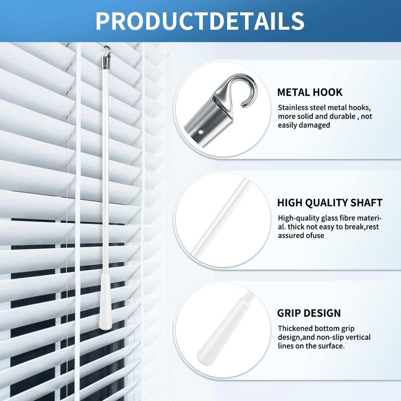 Quadafy 2 Pcs 12 inch Blind Wand, Vertical Blinds Replacement Parts with Hook and Grip, White Fiberglass Blind Tilt Wand, for Windows Curtain Door Shades Opener Accessory - Image 4